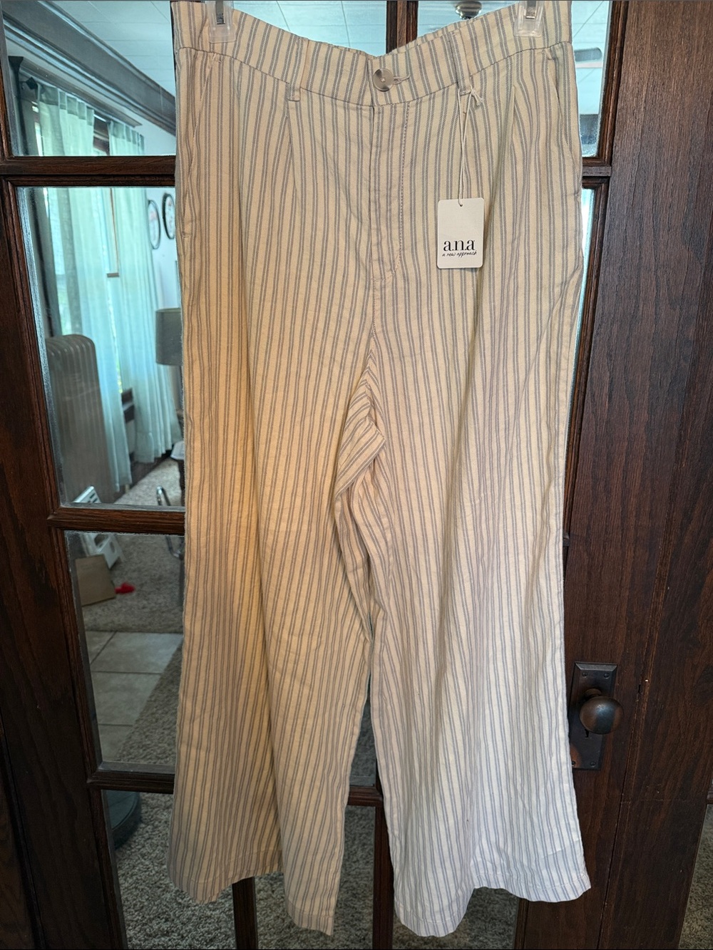 ana a new approach Womens 12 Gray Striped Linen Cotton Wide Leg Pants NWT